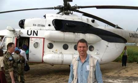 Boarding a UN helicopter to visit Dungu in Gamamba National Park, where a large Uguandan-DRC-UN operation was being undertaken to find the Lord's Resistance Army (LRA), which has still creating havoc in the northeastern DRC and its neighbours